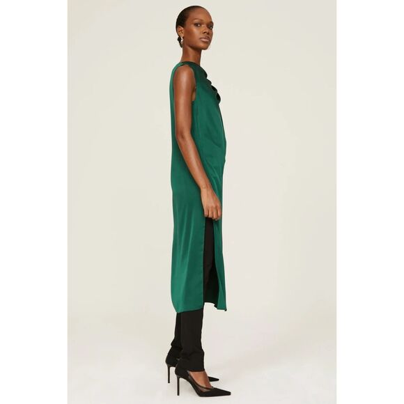 Marina Moscone x RTR Green Satin Sleeveless Satin Drape Tunic in Forest Green 2 - Picture 4 of 13